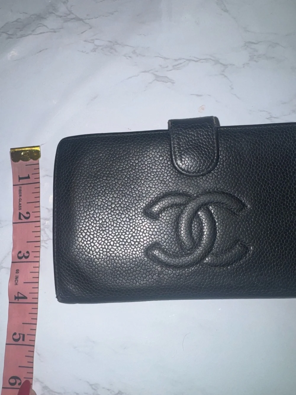 CHANEL Black Quilted CC Leather Wallet with Snap Closure